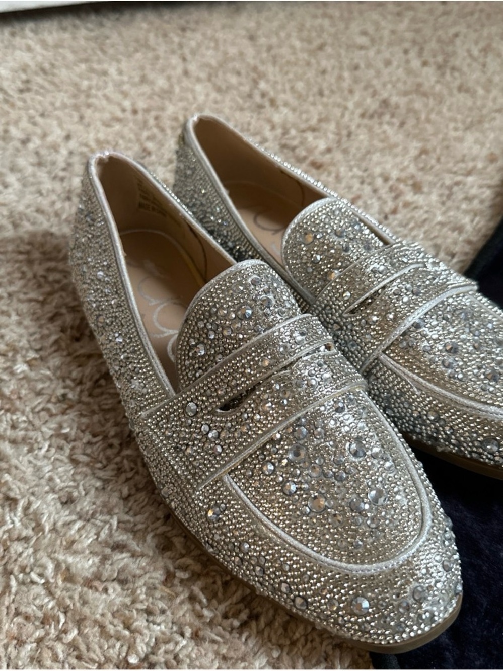 NEW Women's Embellished Silver Crystal Loafers
